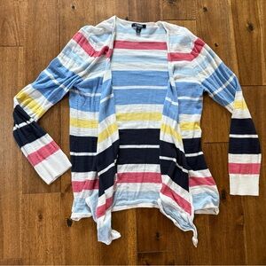 Chaps Striped Open-Front Lightweight Cardigan - Multi